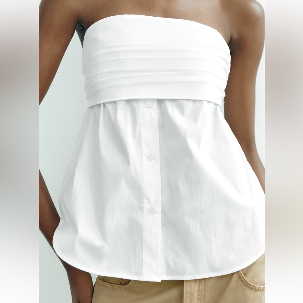 Zara White Strapless Poplin Top